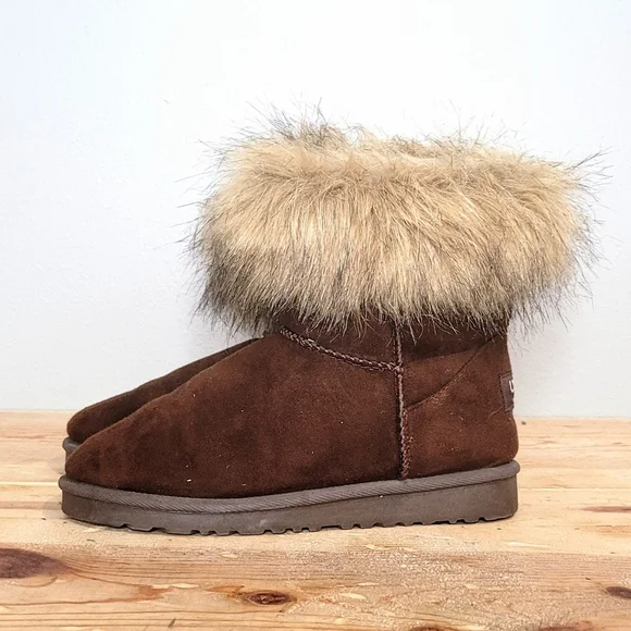 UCG XIN YUAN Brown Faux Fur Lined Boots Women's Pull On Fur Tops Cuffs Size 40 - Picture 7 of 9